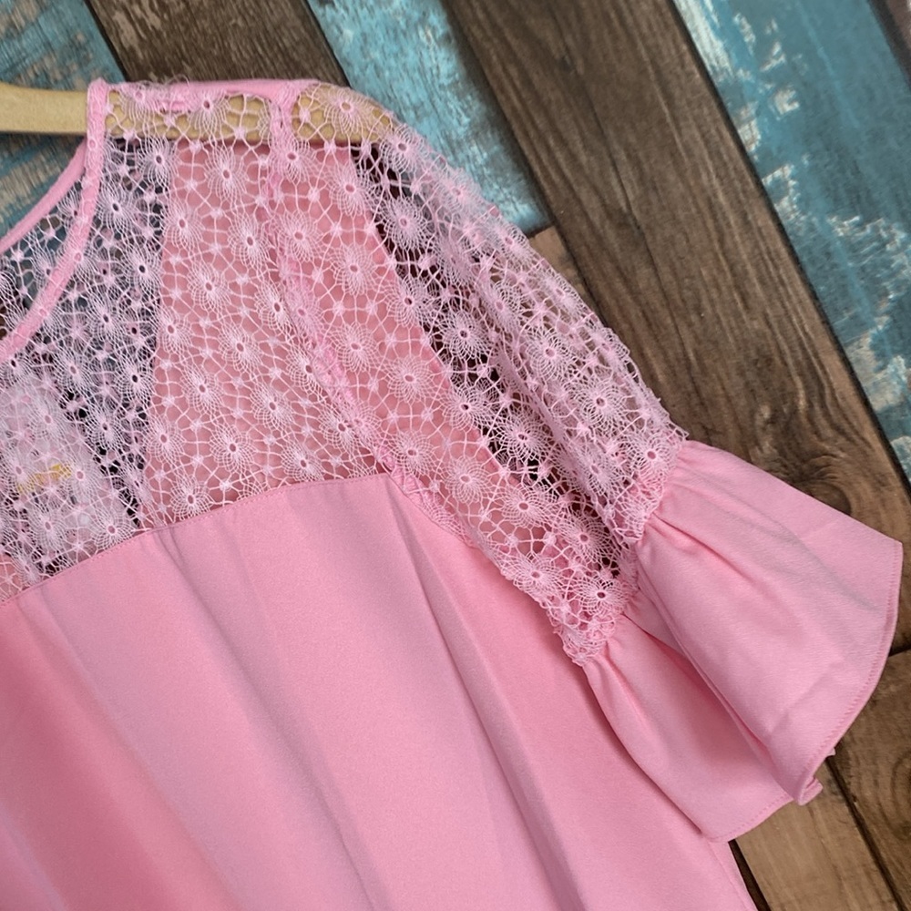 Pink crotchet top baby doll layered dress - Picture 7 of 16